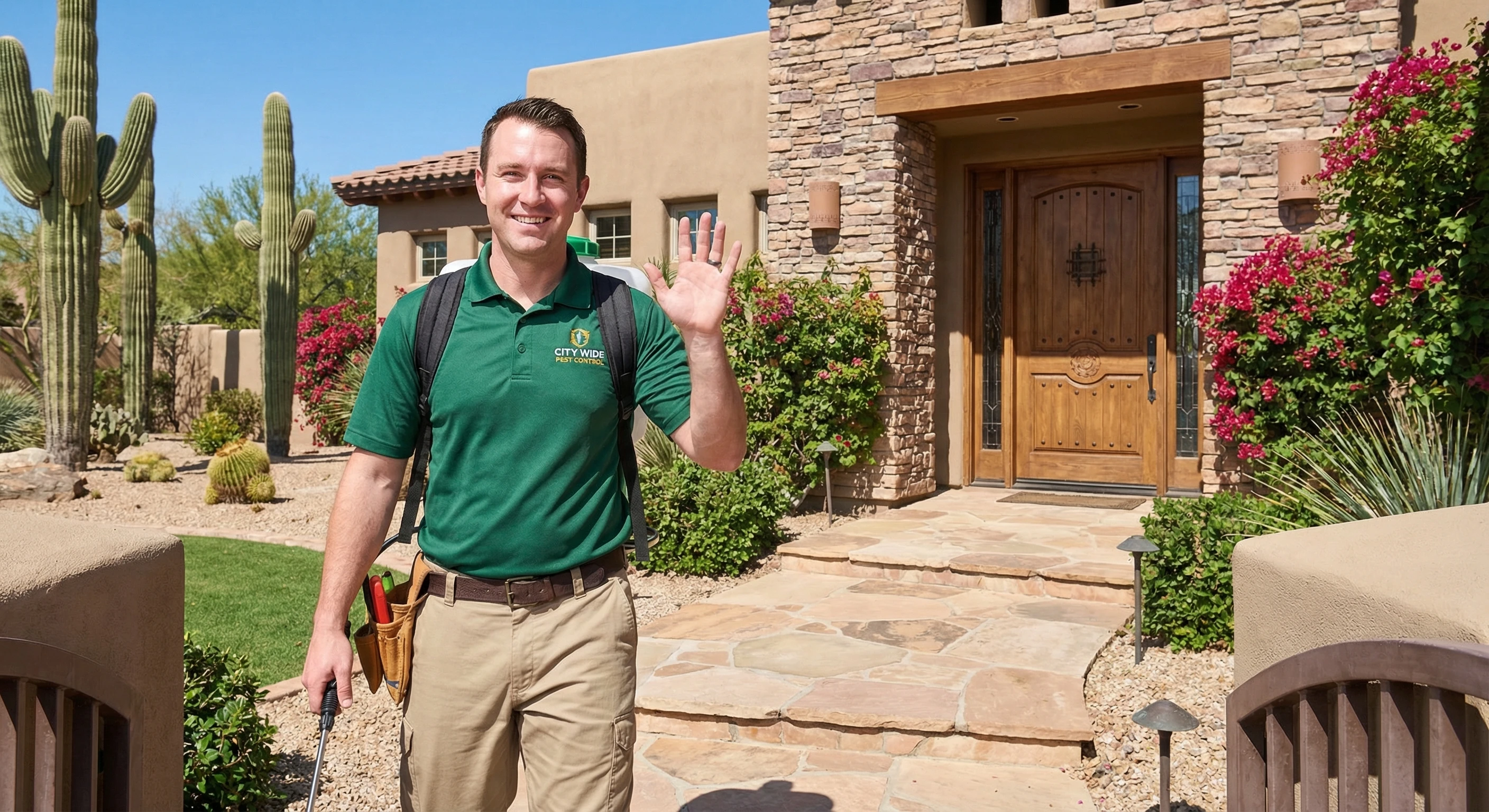 City Wide Pest Control technician arriving at an Arizona home